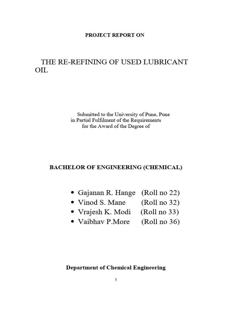 Re-Refining Used Lubricant Oil Report | PDF | Motor Oil | Distillation