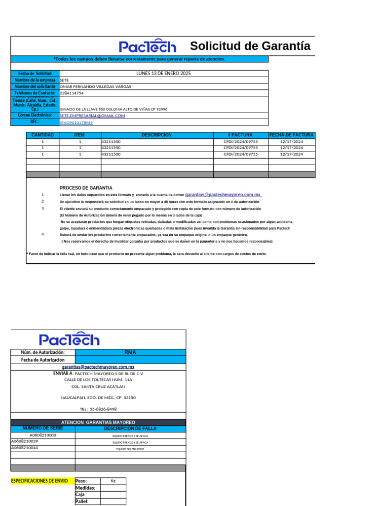 Solicitud de Garantía para Productos Pactech | PDF | Informática