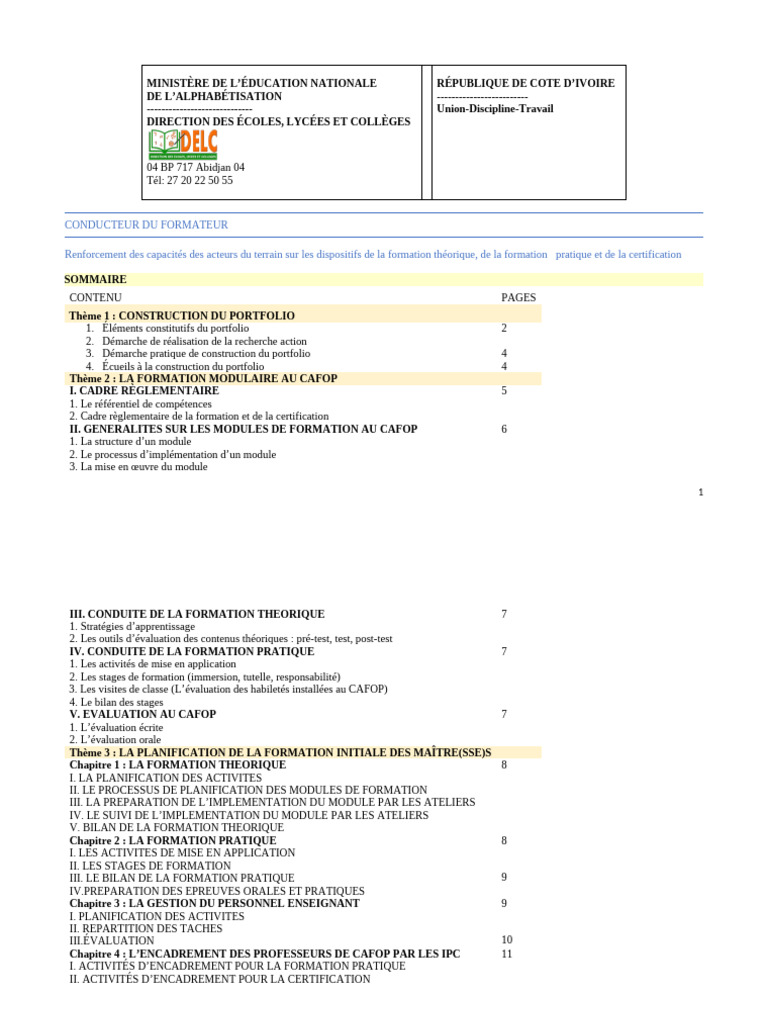 Modules de Formation au CAFOP 2024 | PDF | Pédagogie | Études sur le ...