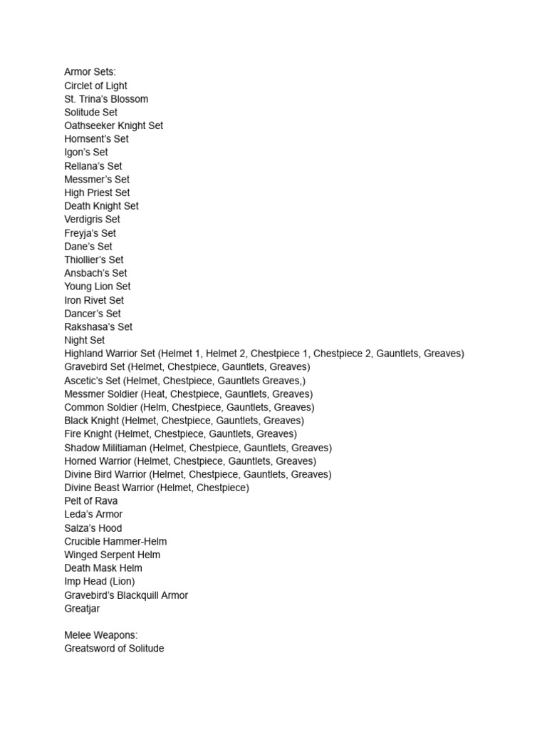 Elden Ring DLC Weapons and Armor List | PDF | Sword | Spear