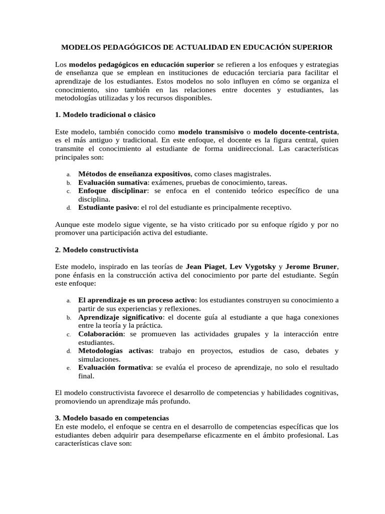 Modelos Pedagógicos en Educación Superior | PDF | Aprendizaje | Enseñando