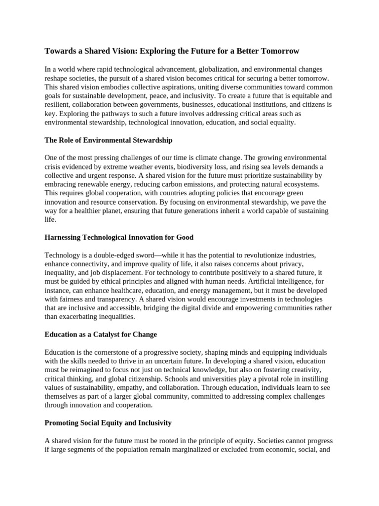 Shared Vision for a Sustainable Future | PDF | Sustainability | Innovation