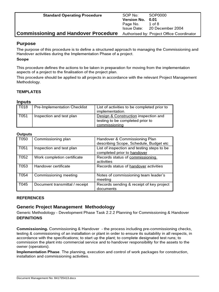 Commissioning and Handover SOP Guide | PDF | Project Management ...