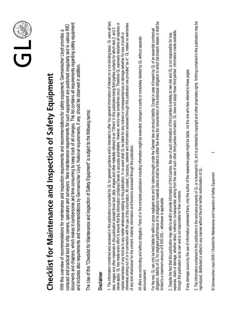 Checklist For Maintenance and Inspection of Safety Equipment | PDF