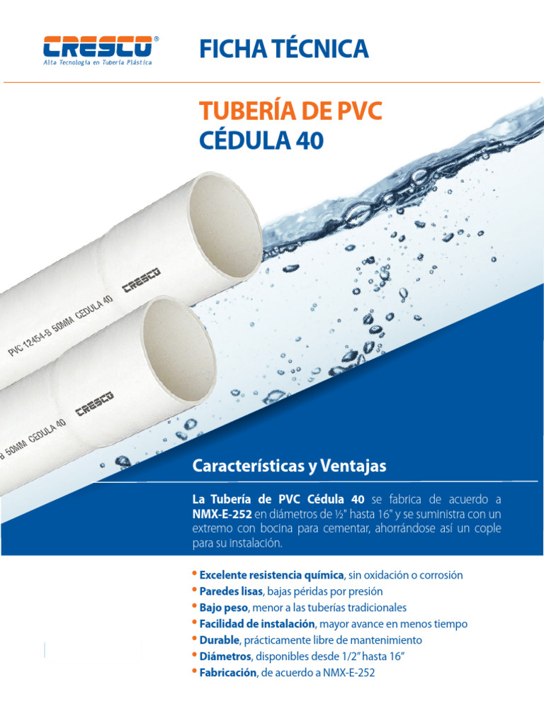 Tubería PVC Cédula 40: Características y Usos | PDF | Tubería
