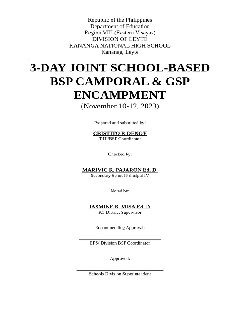 3-Day BSP Camporal & GSP Encampment | PDF | Scouting | Leadership