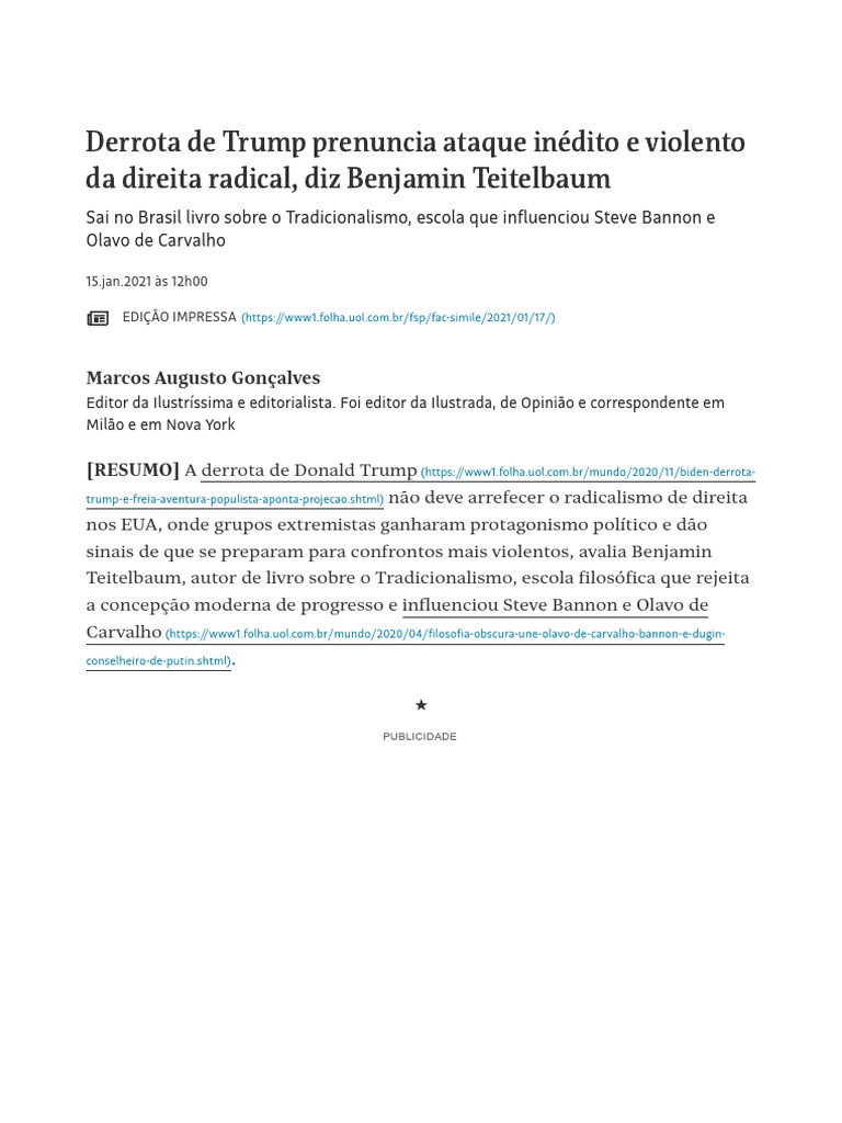 Tradicionalismo_Derrota de Trump prenuncia ataque inédito e violento da ...