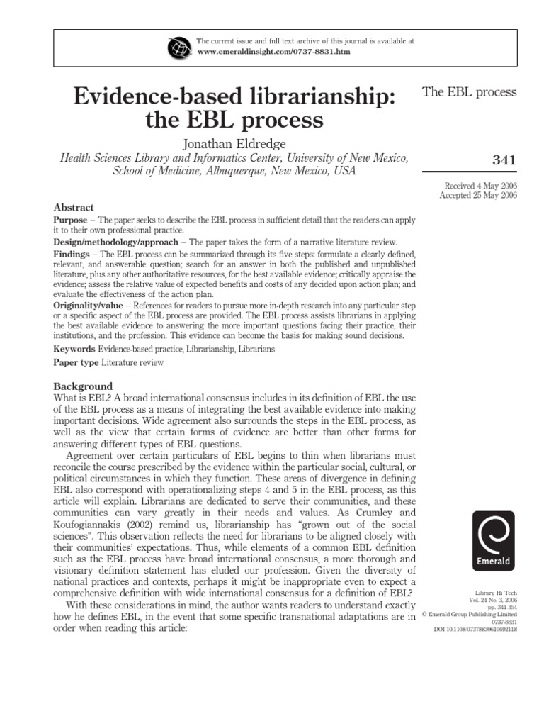 Evidence Based Librarian Ship | PDF | Evidence Based Medicine | Librarian