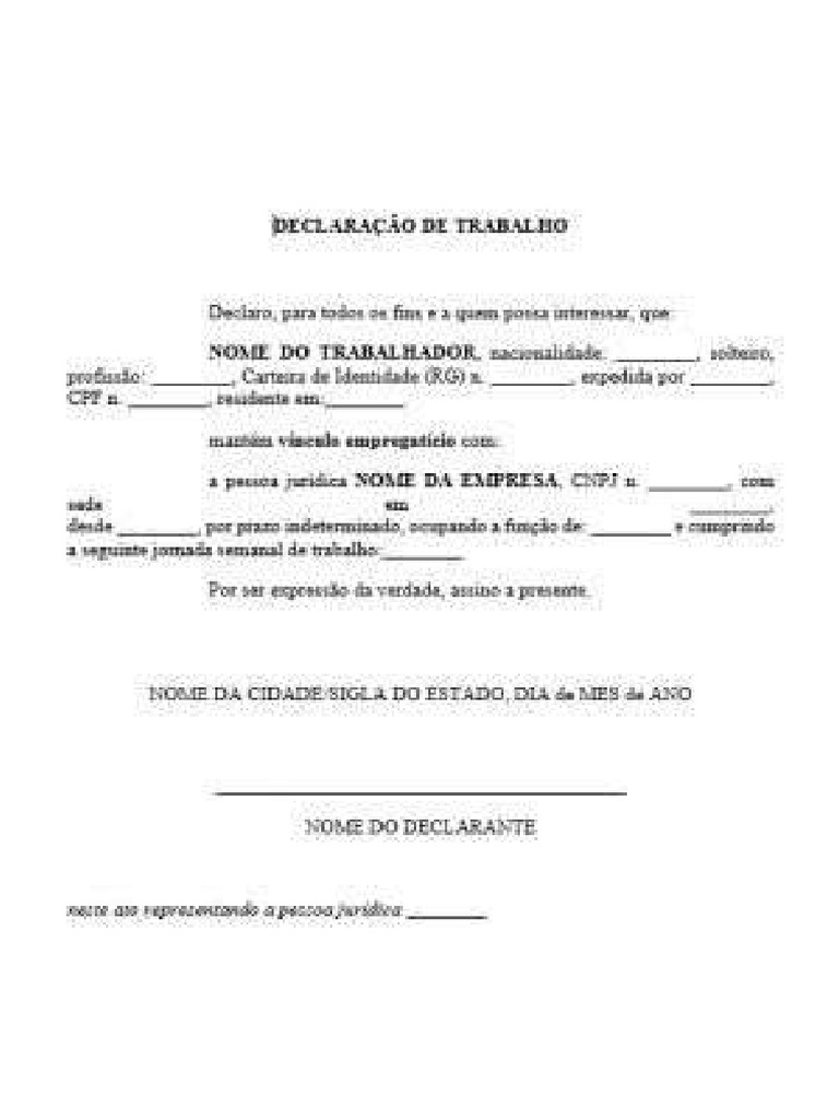 Modelo de Declaração de Trabalho Simples - PDF e Word - IEmpresas | PDF