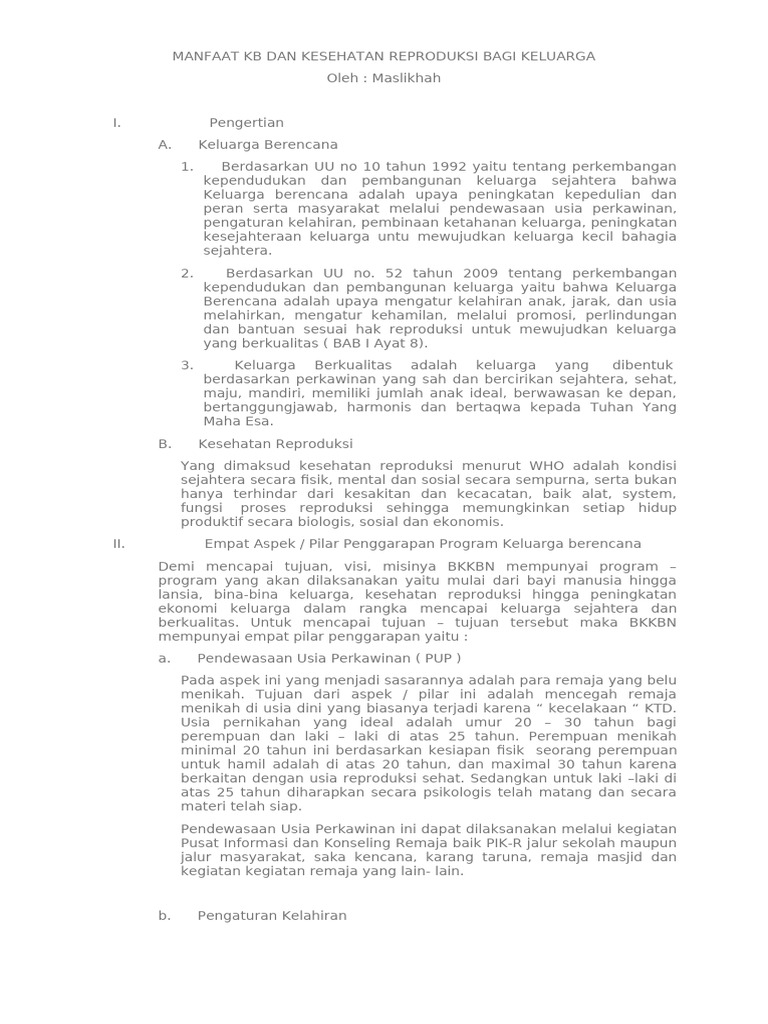 Manfaat KB untuk Ibu dan Keluarga | PDF