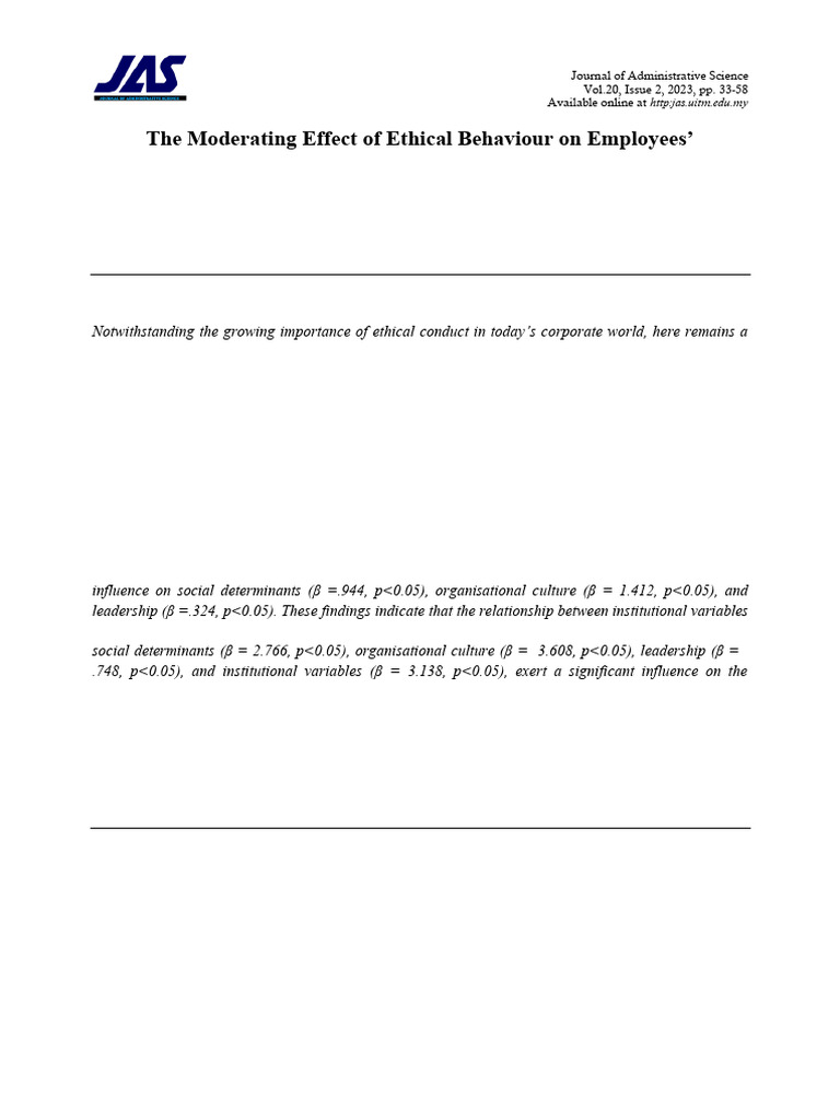 Ethical Behavior's Impact on Employee Performance | PDF | Statistics ...