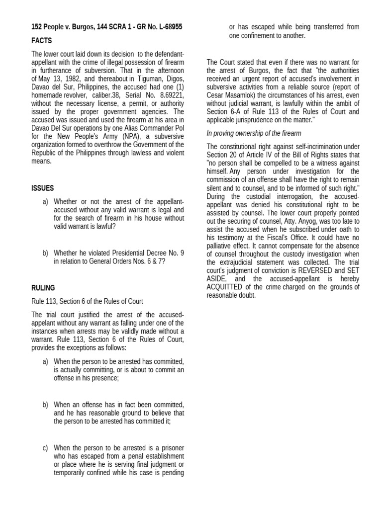 JAVA - 144 SCRA 1 - GR No. L-68955 | PDF | Arrest | Arrest Warrant