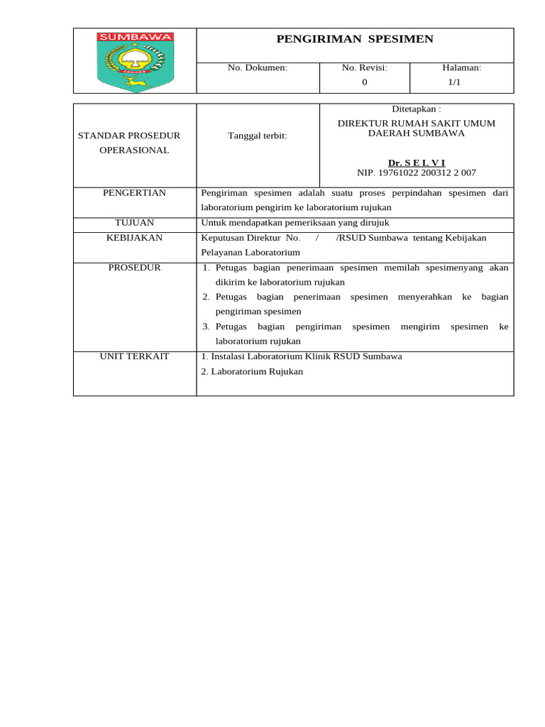 Prosedur Pengiriman Spesimen Laboratorium | PDF