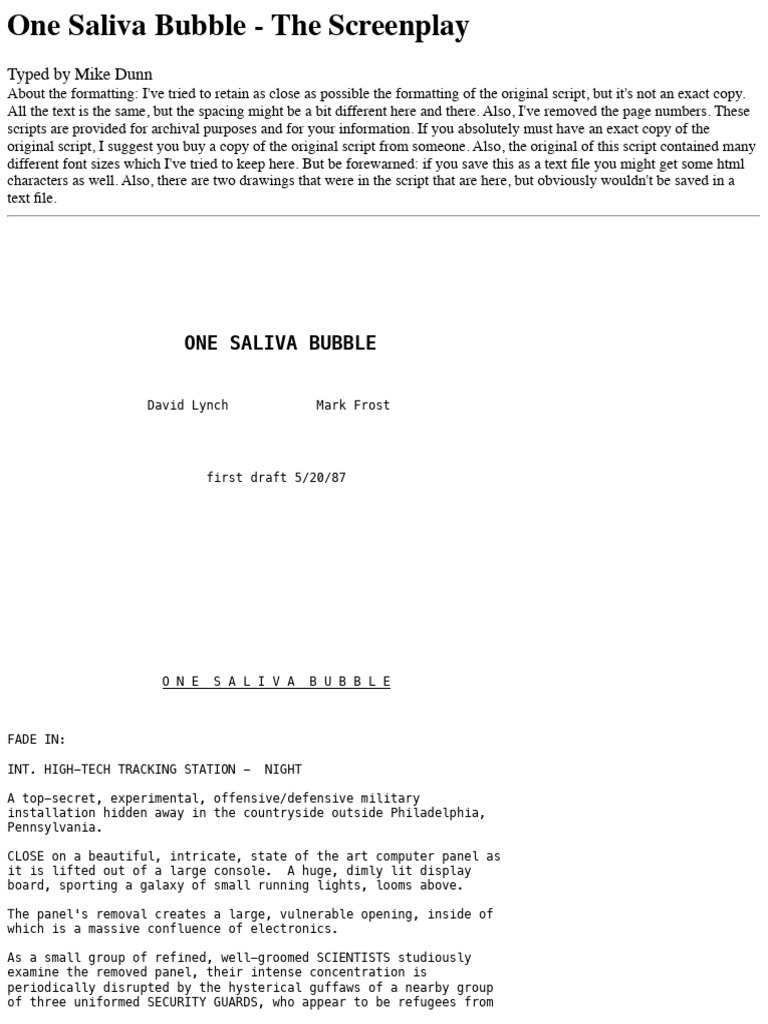 One Saliva Bubble - Screenplay Draft | PDF | Screenplay