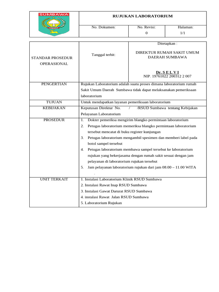 Prosedur Rujukan Laboratorium RSUD Sumbawa | PDF