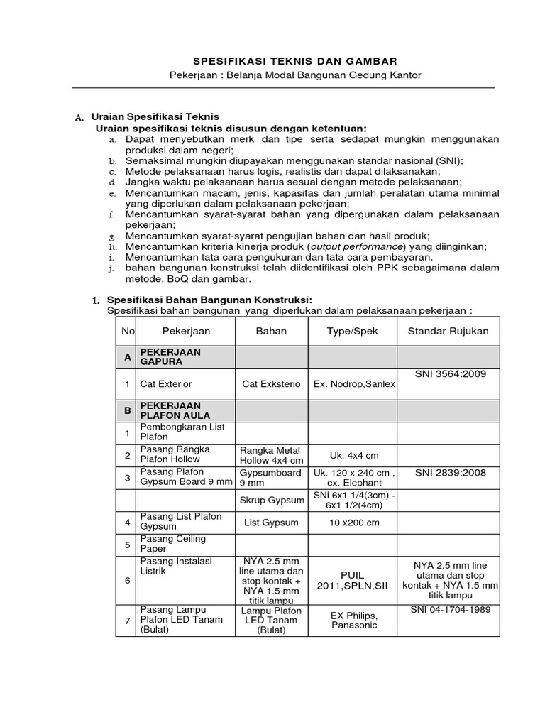 Spesifikasi Teknis Bangunan Gedung Kantor | PDF