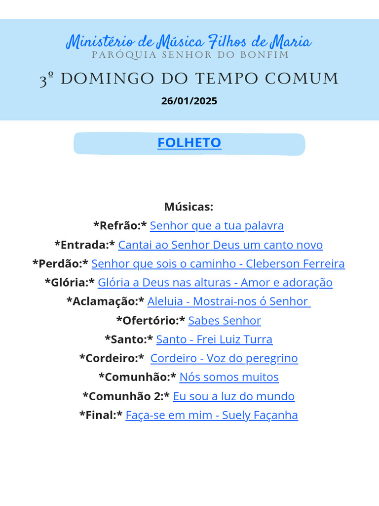 Músicas para o 3º Domingo do Tempo Comum | PDF