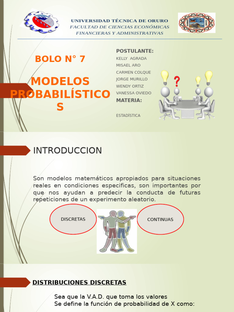 BOLO 7 - Modelos Probabilisticos | PDF | Distribución de probabilidad ...