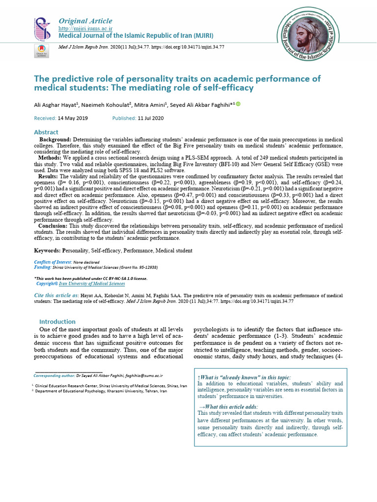 Personality Traits and Academic Success | PDF | Self Efficacy ...