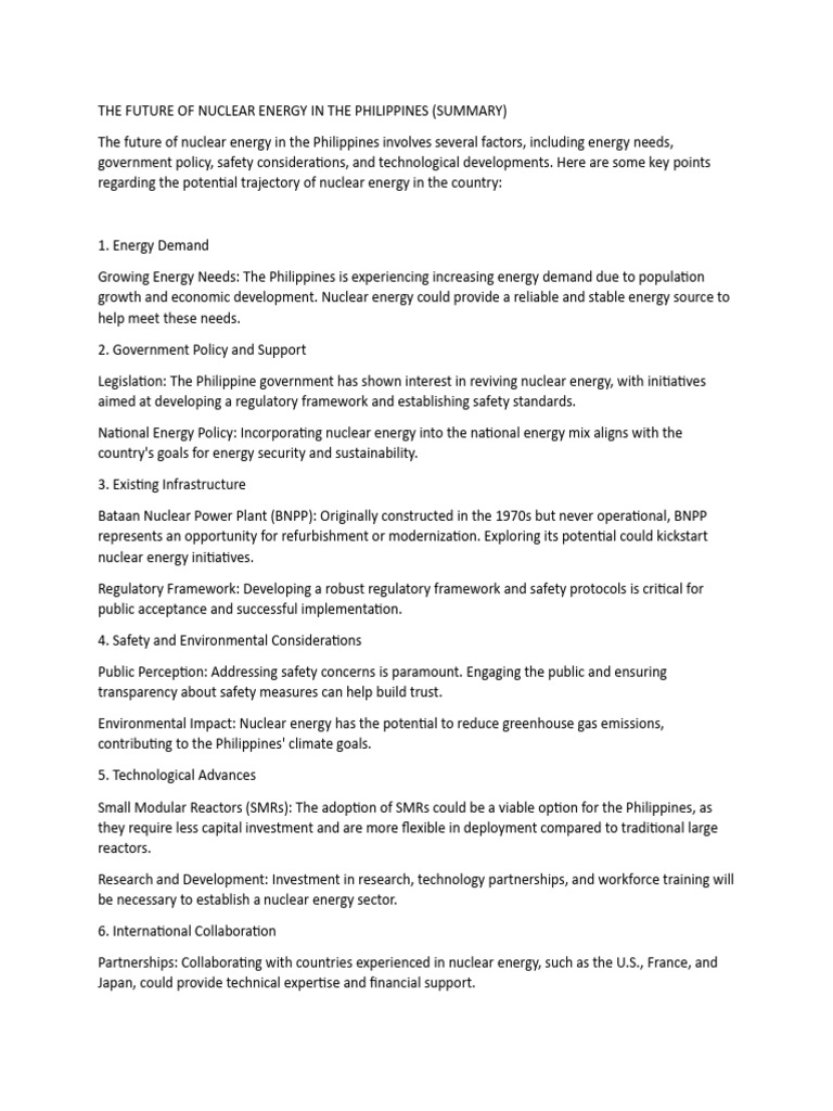 8.1 Future of Nuclear Energy in The Philippines (Summary) | PDF ...