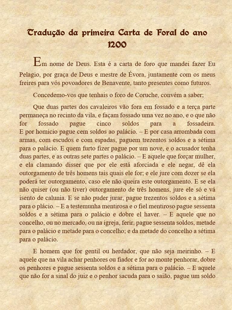 Primeira Carta de Foral de 1200 | PDF