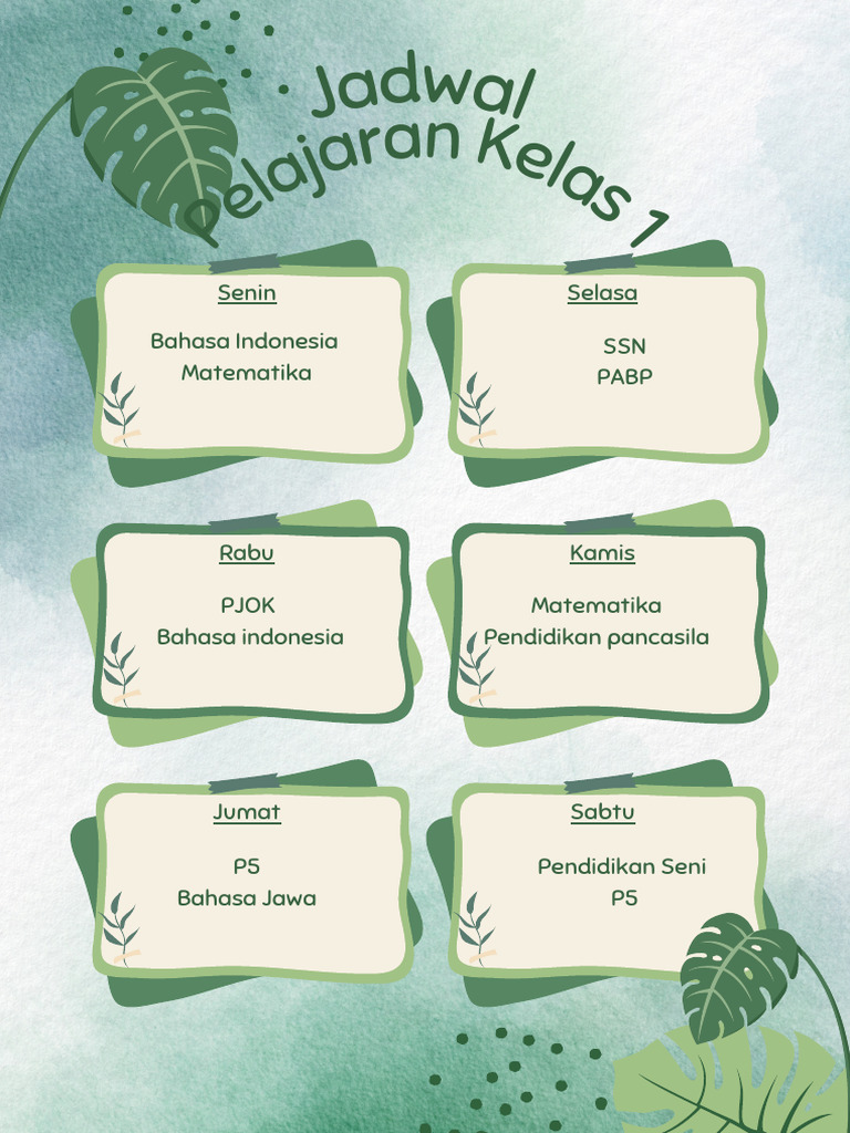 Hijau Krem Daun Minimalis Jadwal Pelajaran Dokumen A4 | PDF