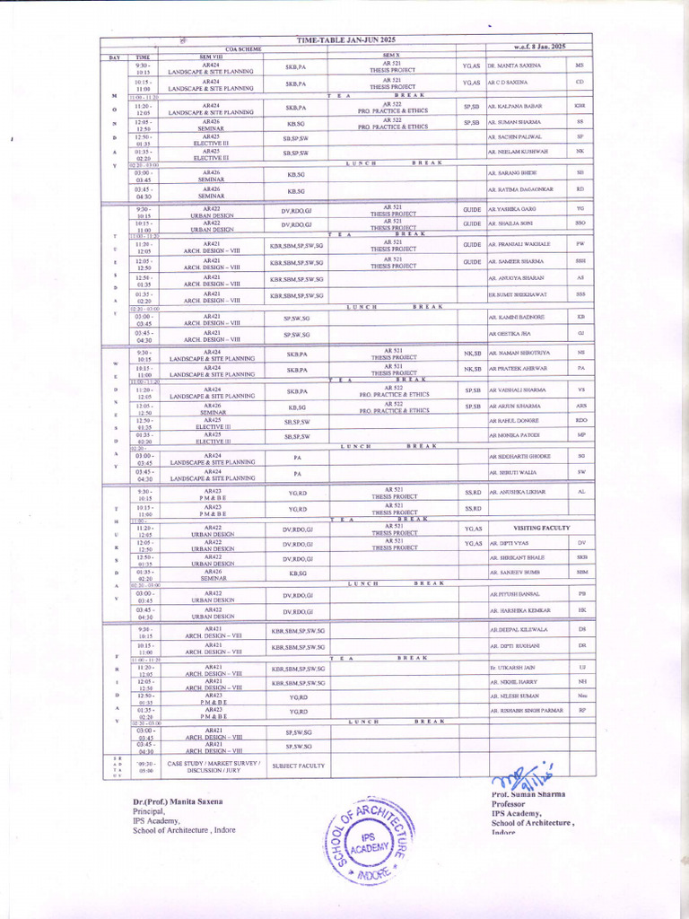 Time Table Even Sem 2024-25 (VIII & X Sem) 09.01.2025 | PDF