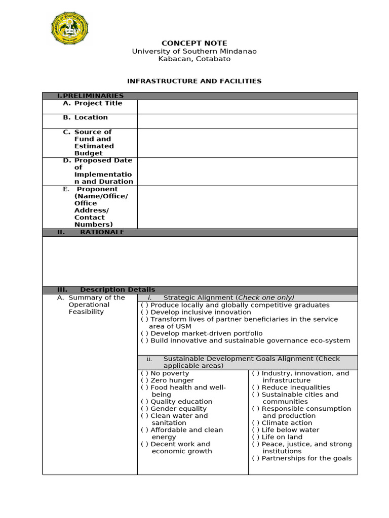USM Infrastructure Project Concept Note | PDF | Economies | Economic ...