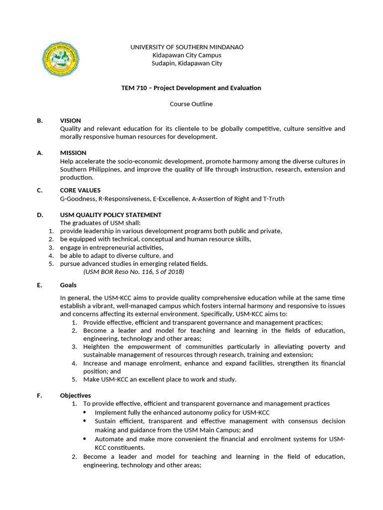 Tem 710 Course Outline | PDF | Project Management | Evaluation