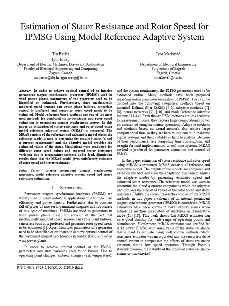 Estimating Stator Resistance in IPMSG | PDF | Electric Generator ...
