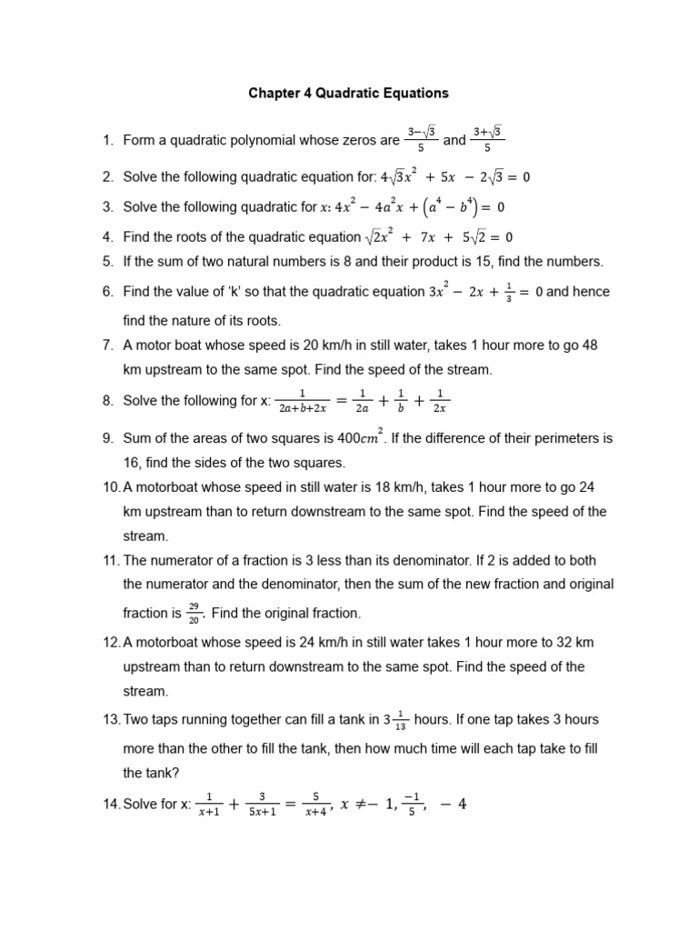 Chapter 4 Quadratic Equations | PDF | Quadratic Equation | Zero Of A ...