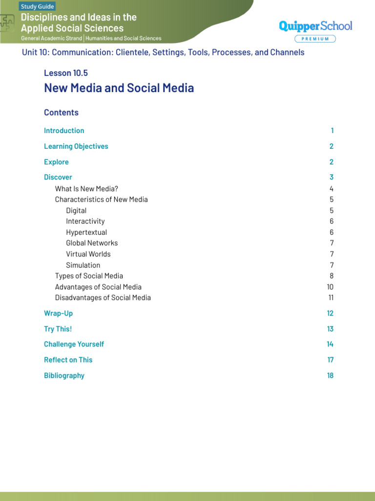 DIA 12 Q2 1005 SG Lesson 10.5 New Media and Social Medi | PDF | Popular Culture &amp; Media Studies ...
