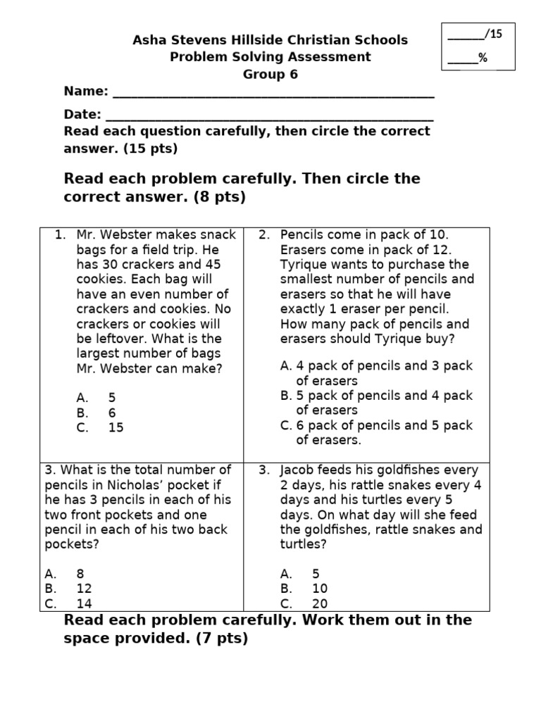 Problem Solving Assessment for Students | PDF