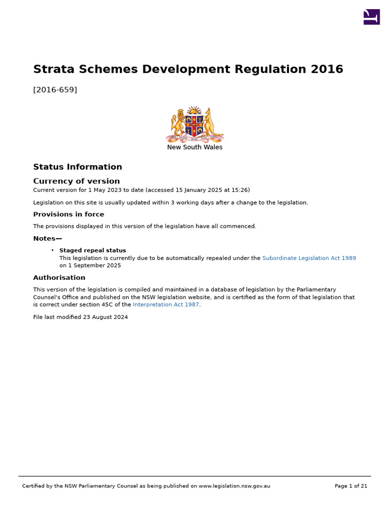 Strata Schemes Development Regulation 2015-0659 | PDF | Indemnity ...