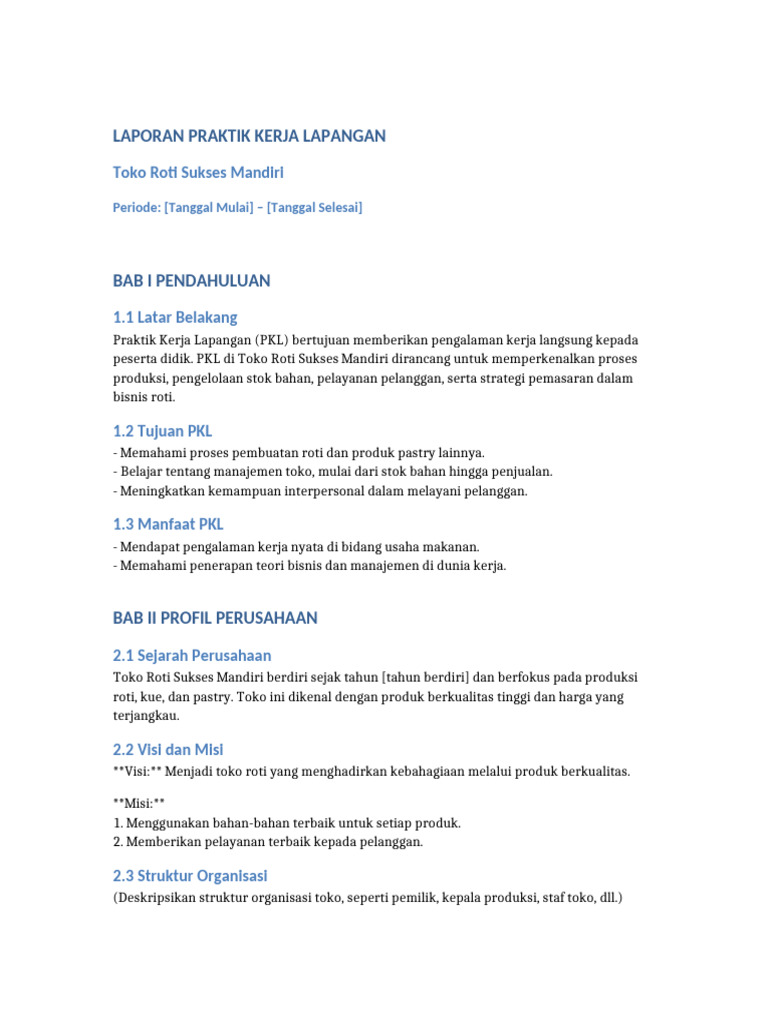 Contoh Laporan PKL Di Toko Roti | PDF