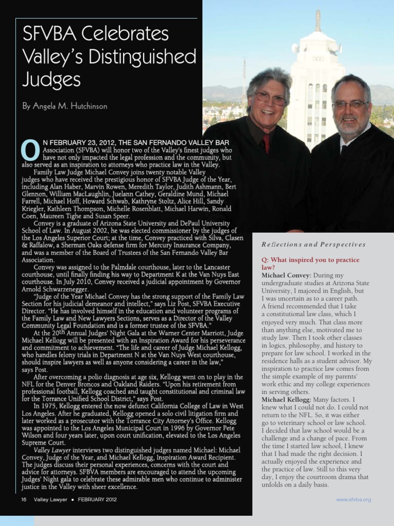 SFVBA Honors Judges Convey and Kellogg | PDF | Lawyer | Practice Of Law
