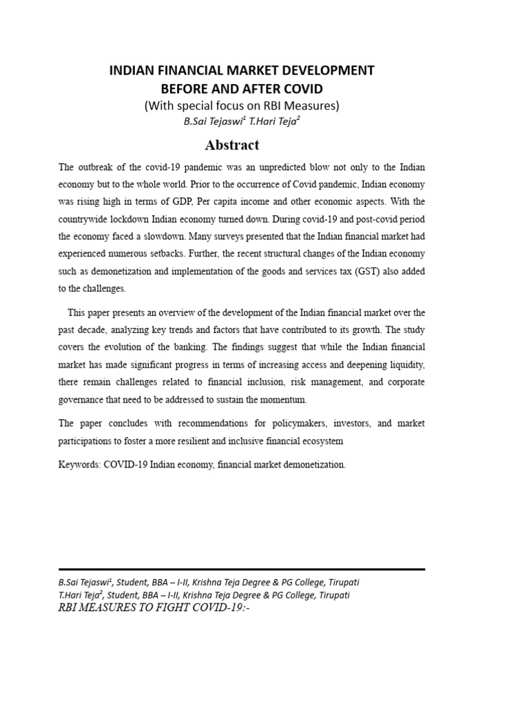 Indian Financial Market Post-COVID Analysis | PDF | Reserve Bank Of ...