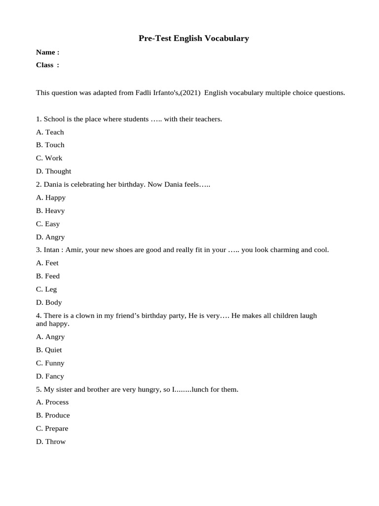 English Vocabulary Multiple Choice Test | PDF