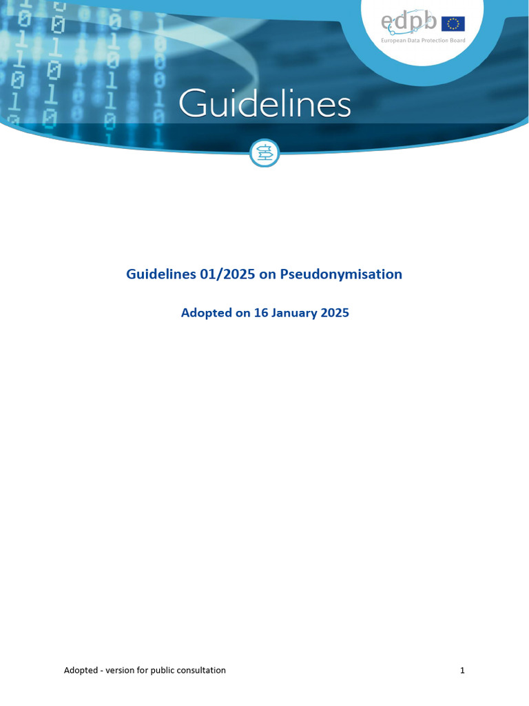 Edpb Guidelines 01 - 2025 On Pseudonymisation | PDF | Risk | Justice