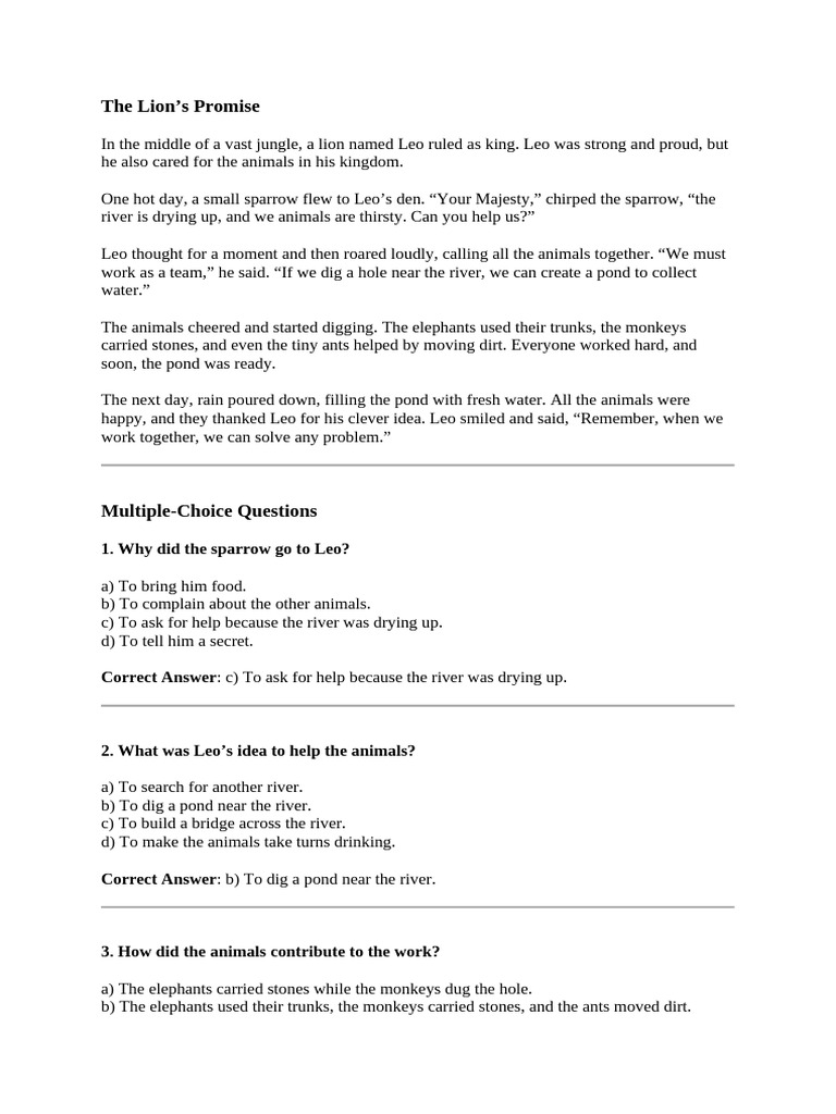 Reading Comprehension Story For Kids 2 | PDF