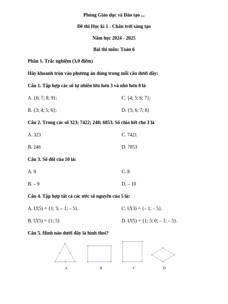 Bài Thi CK Toán 6 | PDF