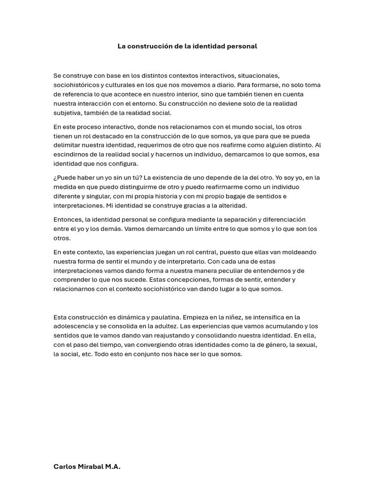 Construcción de la identidad personal | PDF | Adultos | Educación en ...