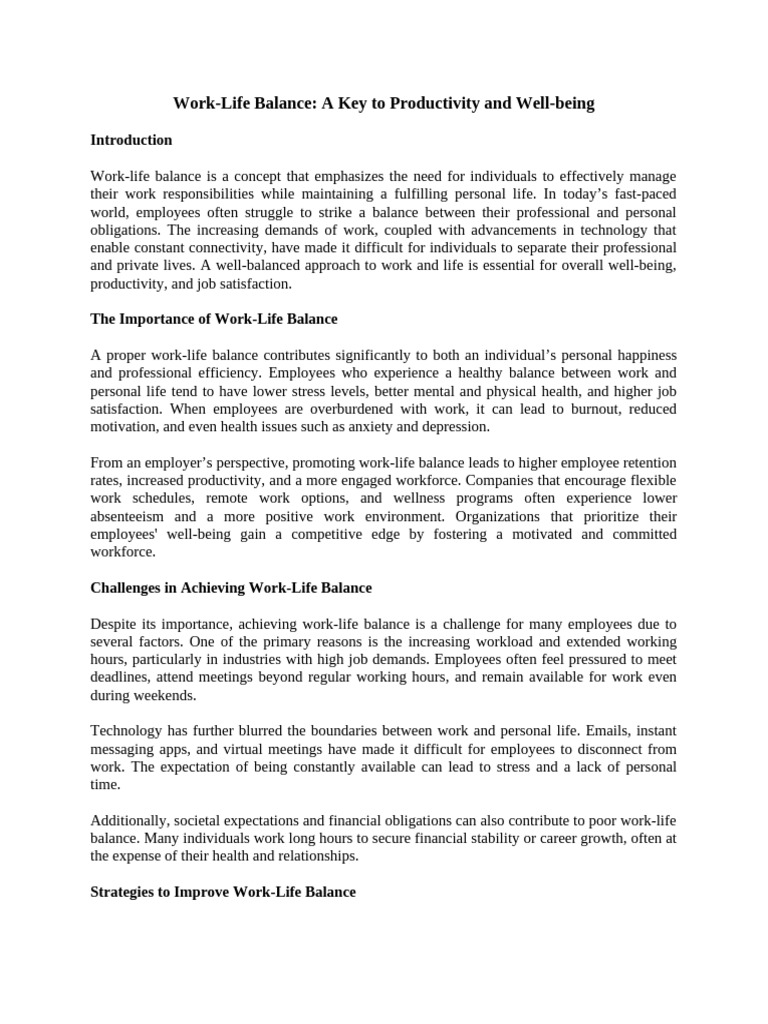 Work-Life Balance for Employees | PDF | Employment | Well Being