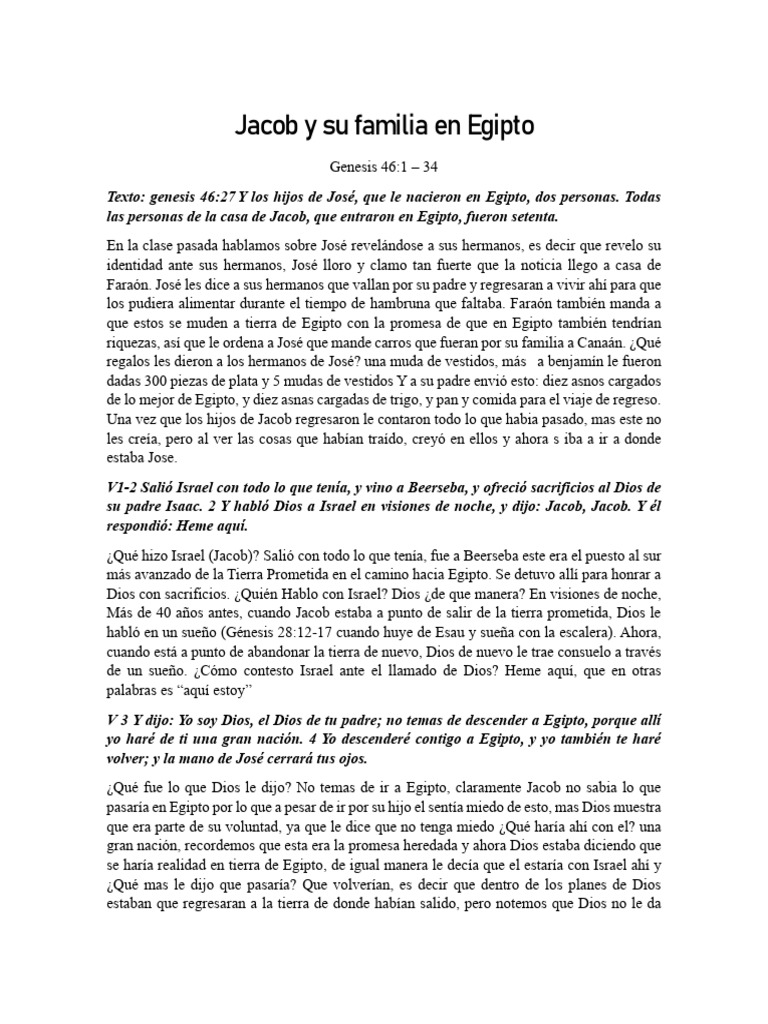 Jacob y su familia en Egipto | PDF | Jacob | Rachel