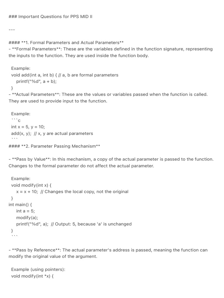 PPS MID II All Questions | PDF | Parameter (Computer Programming ...