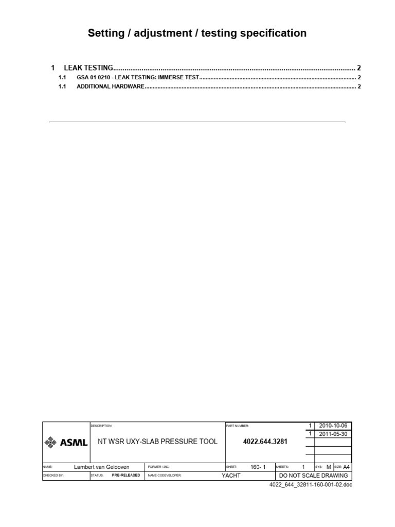 WSR Lab Test Specifications and Procedures | PDF