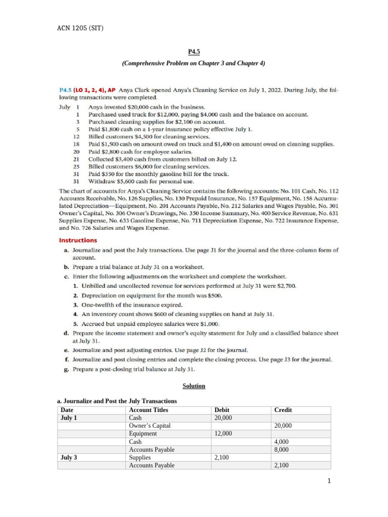 Comprehensive Problem For Chapter 3 and 4 | PDF | Debits And Credits ...