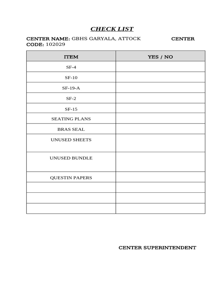Check List | PDF