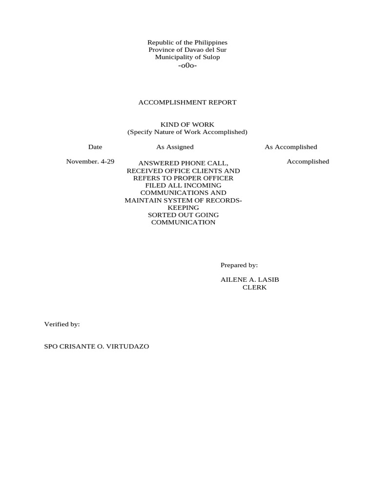 ACCOMPLISHMENT | PDF