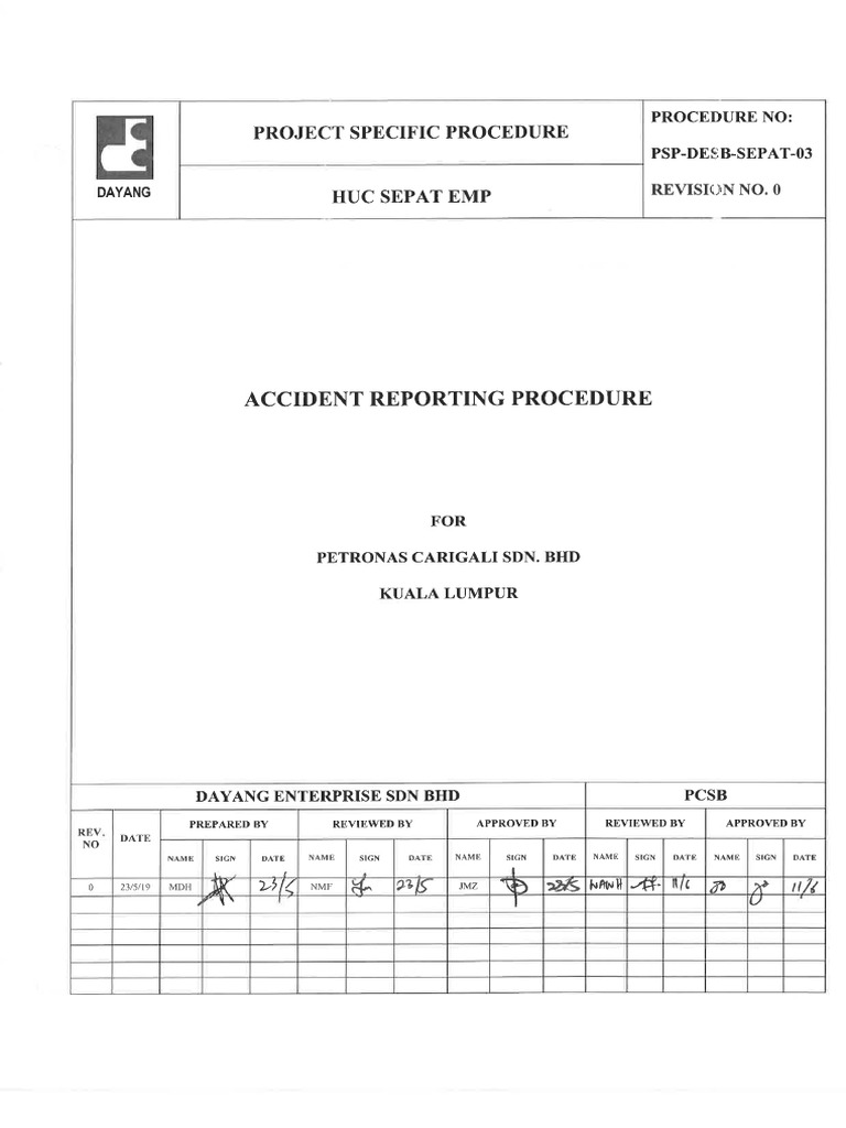 PSP-DESB-SEPAT-03-ACCIDENT REPORTING PROCEDURE-Rev 0-Approved | PDF ...